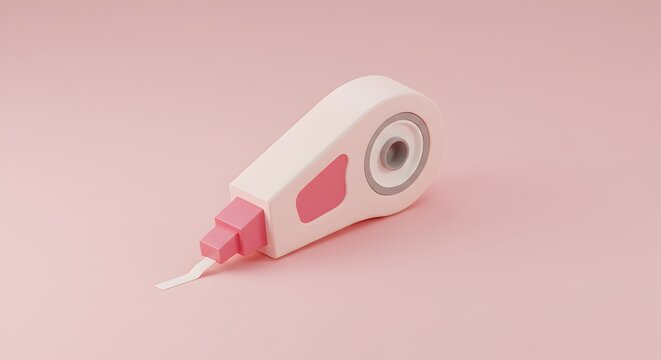 Pink correction tape dispenser on a pink background creating a minimalist office supply scene