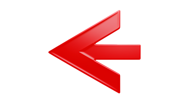 Isolated glossy red arrow pointing left on a black background