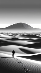 silhouette of a man walking to the mountain