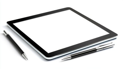 A sleek tablet and pens on a clean desk, symbolizing modern technology and productivity