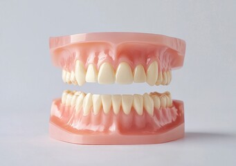 Obraz premium Examining Dental Model with Upper and Lower Dentures for Educational Purposes