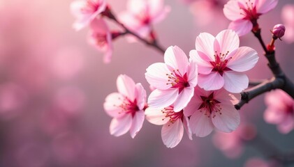 Delicate pink sakura blossoms, scattered, soft focus, digital, spring, vector