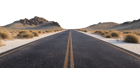 Asphalt road in the desert, isolated on a transparent background
