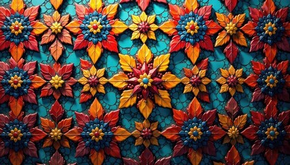 Fototapeta premium Intricate geometric tilework, vibrant colors and shapes , seamless pattern, tile, background