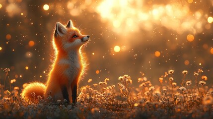 Enchanted Sunset: A Fox's Golden Dream