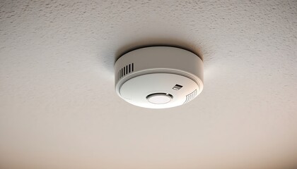 Smoke Detector Mounted on White Ceiling for Home Safety System
