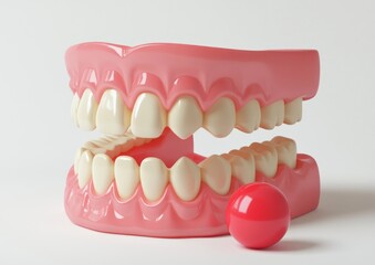 Obraz premium Examining Dentures Model with Red Ball for Better Dental Care