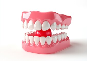 Naklejka premium Dental Model with Red Ball Demonstrating Bite and Teeth Alignment