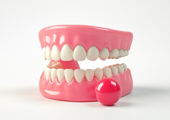 Obraz premium Examining Jaw Model with Ball Demonstrating Dental Health Concepts and Prosthetics