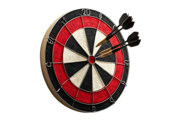 Black darts on red target isolated on transparent background
