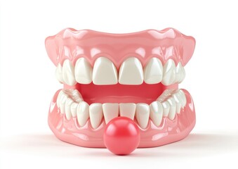 Naklejka premium Dental Prosthetics with Red Ball for Demonstration on White Background