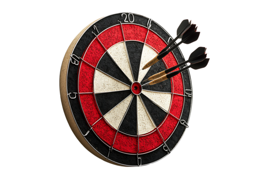 Black darts on red target isolated on transparent background
 - Powered by Adobe