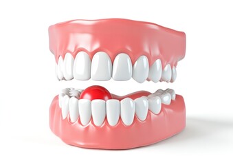 Obraz premium Examining Denture with Red Spot for Dental Hygiene Awareness Concept