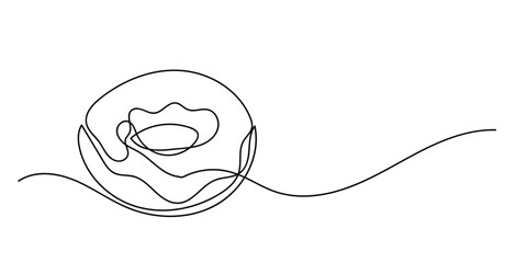 Donut One Line Drawing, Isolated on White Background