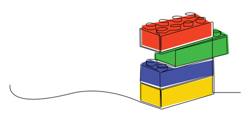 Building Blocks Single Line Drawing Isolated on White
