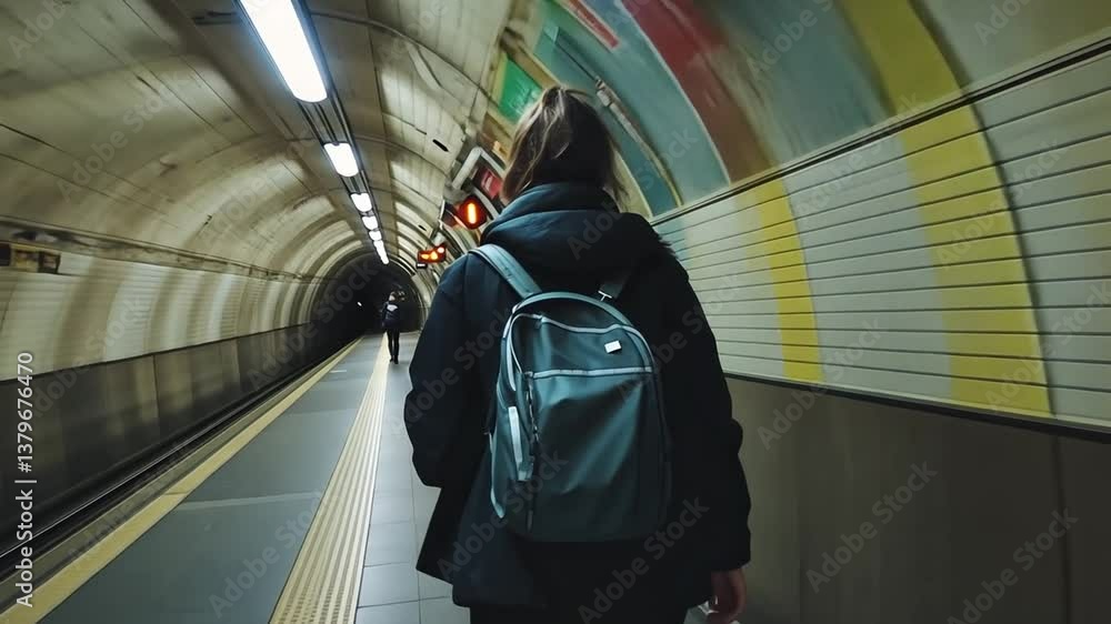 Poster travel through an illuminated tunnel with motion blur effects generative ai