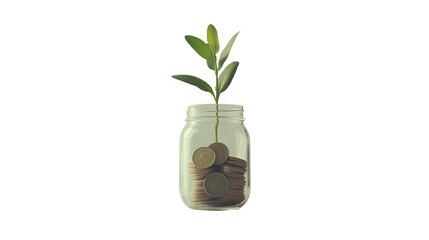 Money Plant Growing in Pot with Coins on Transparent Background