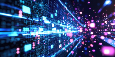 A sleek digital canvas, adorned with a grid of square pixels in a vibrant shade of blue, pulsating with the energy of digital data.