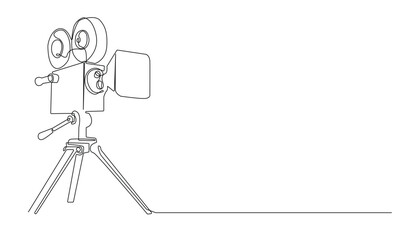 Continuous Line Drawing of a Vintage Movie Camera on White