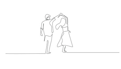 Couple Dancing Continuous Line Art on White Background.