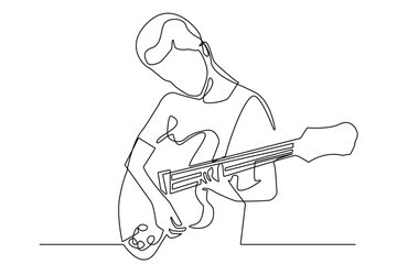Guitar Player Continuous Line Drawing on White Background