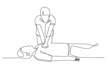 CPR Continuous Line Drawing of Emergency Heart Massage