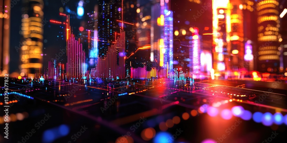 Poster A futuristic cityscape, where holographic elements shimmered, revealing abstract data charts and intricate communication networks, all projected onto a sleek, futuristic