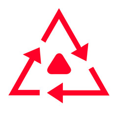 Red Recycle Triangle with Plastic Icon in Center, Flat Warning Design
