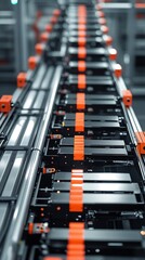 
High-tech battery production line in an advanced industrial facility, symbolizing innovation, sustainability, and the future of energy storage technology.


