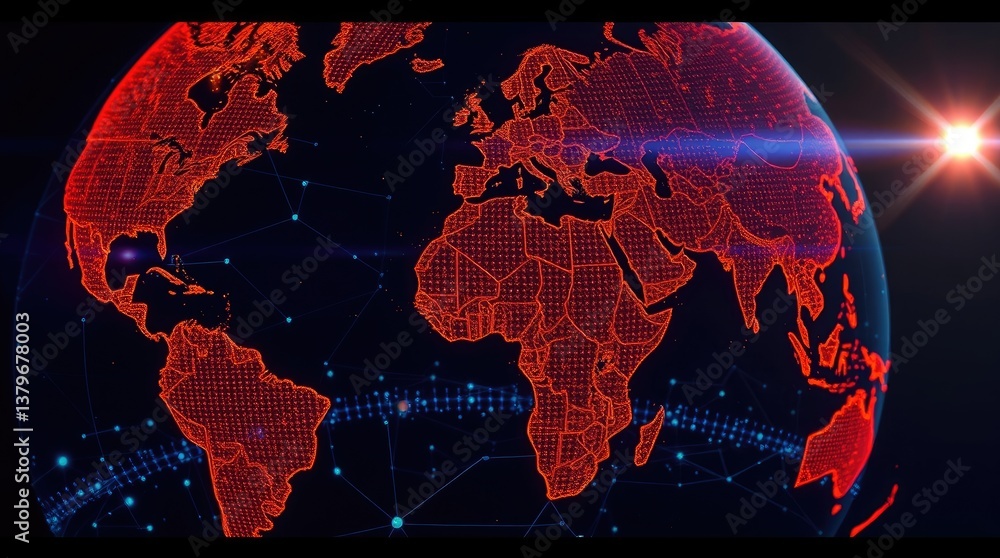 Aufkleber a digital globe showing interconnected networks with a red hue
