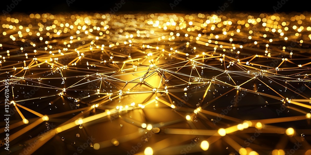 Poster A mesmerizing canvas of gold, where interconnected points, representing global business connections, shimmered and flowed in a dynamic pattern, evoking the essence of int