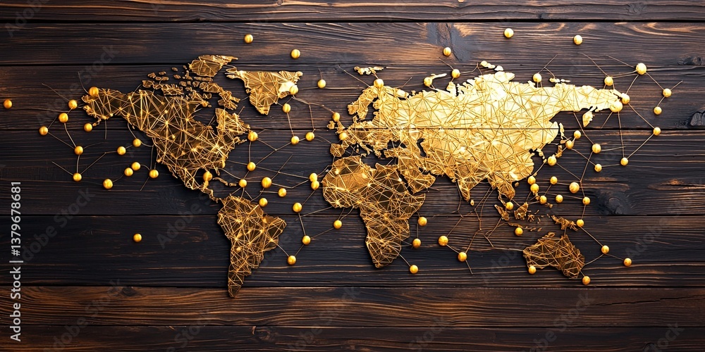 Aufkleber A mesmerizing canvas of gold, where interconnected points, representing global business connections, shimmered and flowed in a dynamic pattern, evoking the essence of int