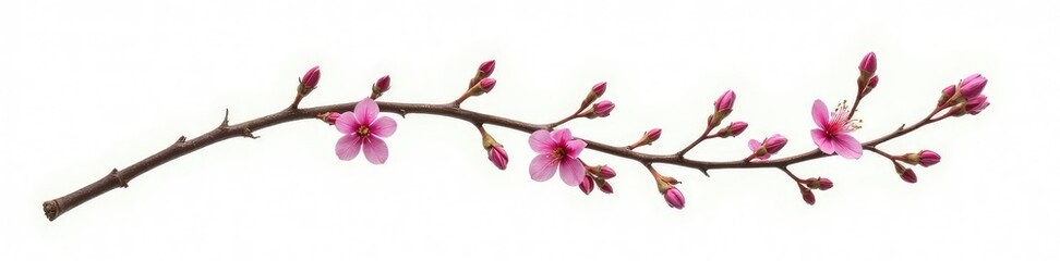 Obraz premium Long and thin branch isolated on white background with slight curve, closeup, botanical