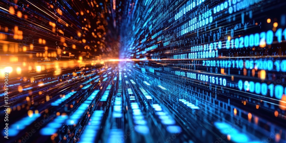Poster A vibrant canvas of digital blue, illuminated by the screen s glow, where binary code flowed like a river of data, a testament to the power of technology.