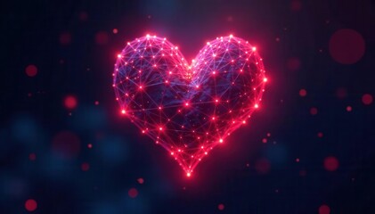 Abstract glowing network nodes forming heart shape, heart, giving