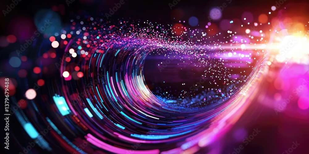 Leinwandbilder a swirling, digital wave, composed of vibrant shades and shimmering patterns, crashes against a vast