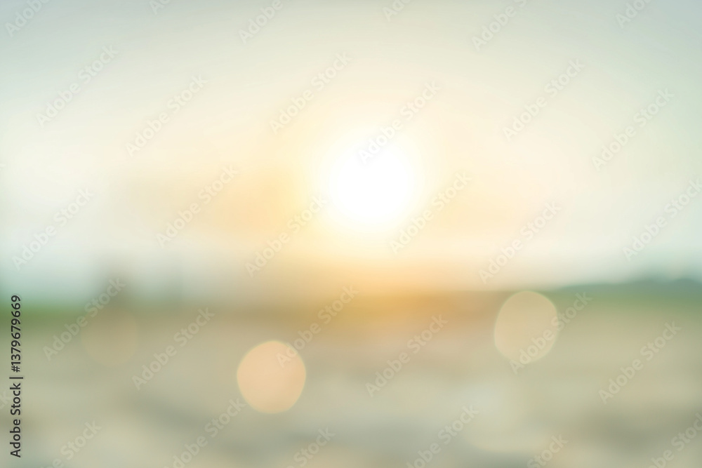 Poster blurred desert landscape with rolling dunes and setting sun creates serene and warm atmosphere