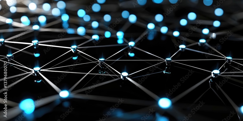 Fototapete A pulsating, digital plexus of black lines and dots, forming a futuristic grid and intricate connections, representing the interconnectedness of data and intelligence in