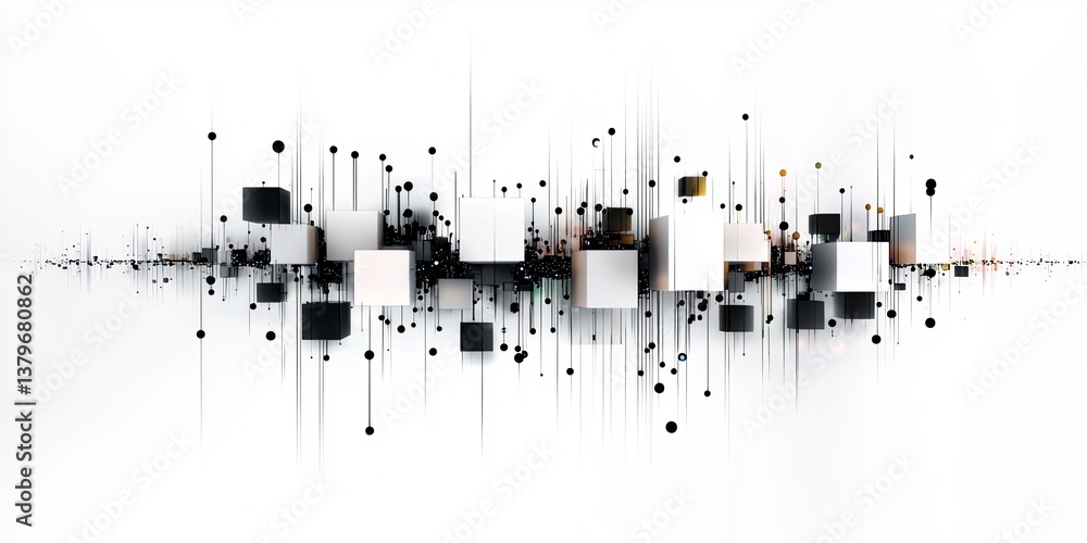 Poster A digital metropolis, where white lines and pulsating dots formed a dynamic cityscape, hinting at a futuristic world where technology intertwined with nature.