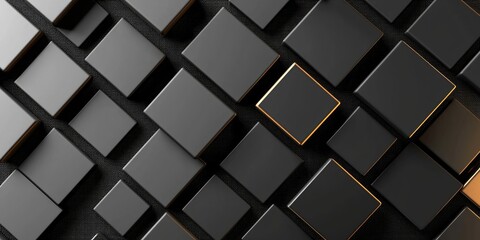 Fototapeta premium A vibrant, geometric pattern, a symphony of black and grey squares and pixels, forms a captivating backdrop for copy space. This modern futuristic design exudes a sleek,