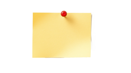 yellow note paper with push pin isolated png background