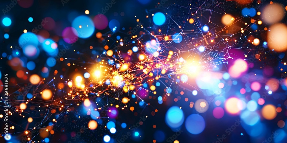 Aufkleber A digital canvas of shimmering nodes, representing the vast interconnectedness of the virtual world, where artificial intelligence, like a luminous orb, illuminates the p