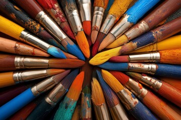 Fototapeta premium Colorful Paintbrushes in Circular Arrangement
