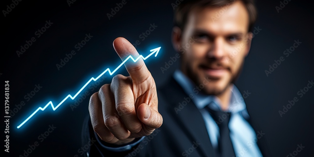 Aufkleber a determined businessman points towards the year 2025 on a vibrant digital timeline, symbolizing his
