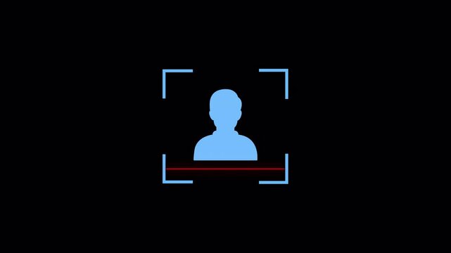 User profile icon scanning animation on black background, user id profile scanning animated with alpha channel.