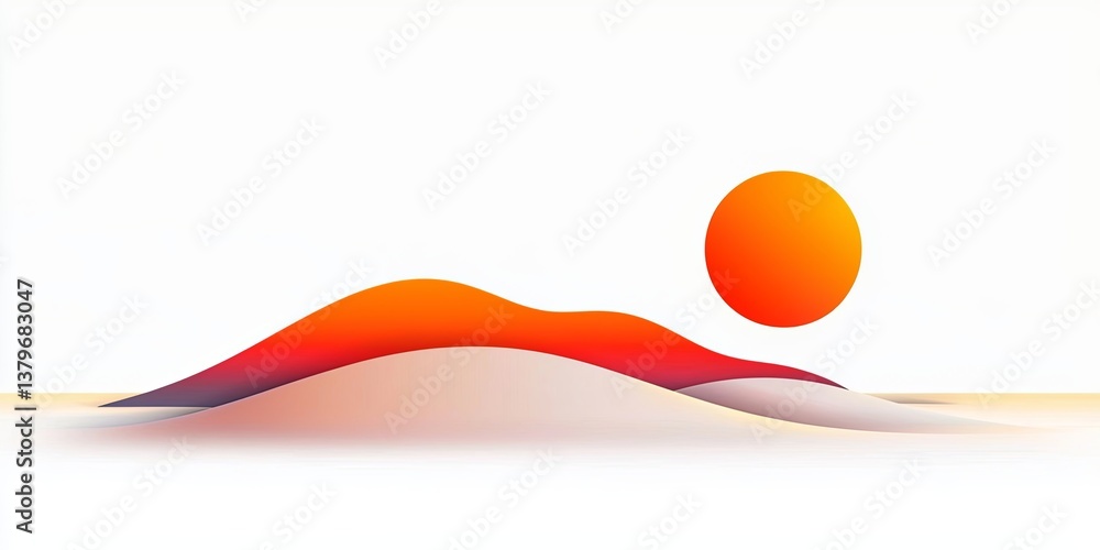 Poster a continuous, one-line drawing vector illustration of a setting icon. the sun descends below the hor