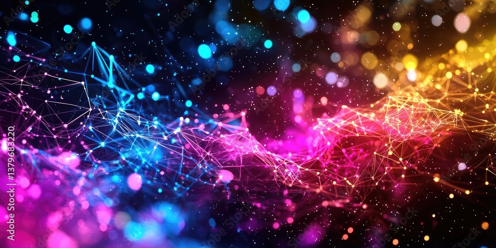 Poster A mesmerizing canvas of vibrant digital hues and intricate geometric patterns, hinting at complex algorithms, neural networks, and the boundless possibilities of the digi