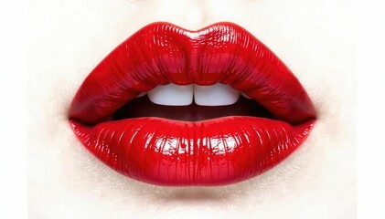 Obraz premium Close-up vibrant red lipstick smear, pristine white backdrop, image, red lips, white