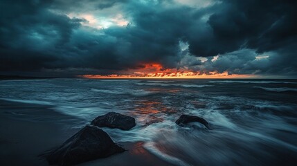Dramatic Seascape: Sunset Under a Stormy Sky