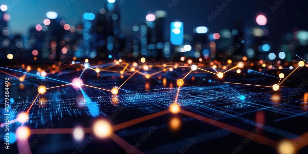 Poster a vibrant network of interconnected nodes, forming a digital tapestry of data and information, again